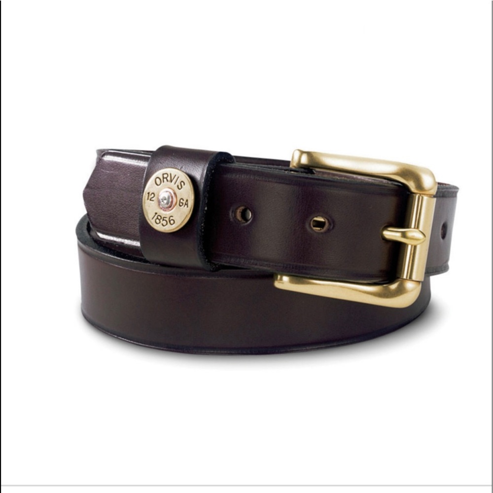 Orvis Brown Leather shotgun shell Belt with Gold Buckle